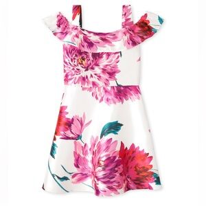 The Children's Place NWT Pink and White Floral Dress Off The Shoulder Size 14